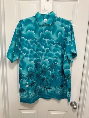 Zury Men's Teal Short-Sleeve Hawaiian Button-Down Shirt XXXL